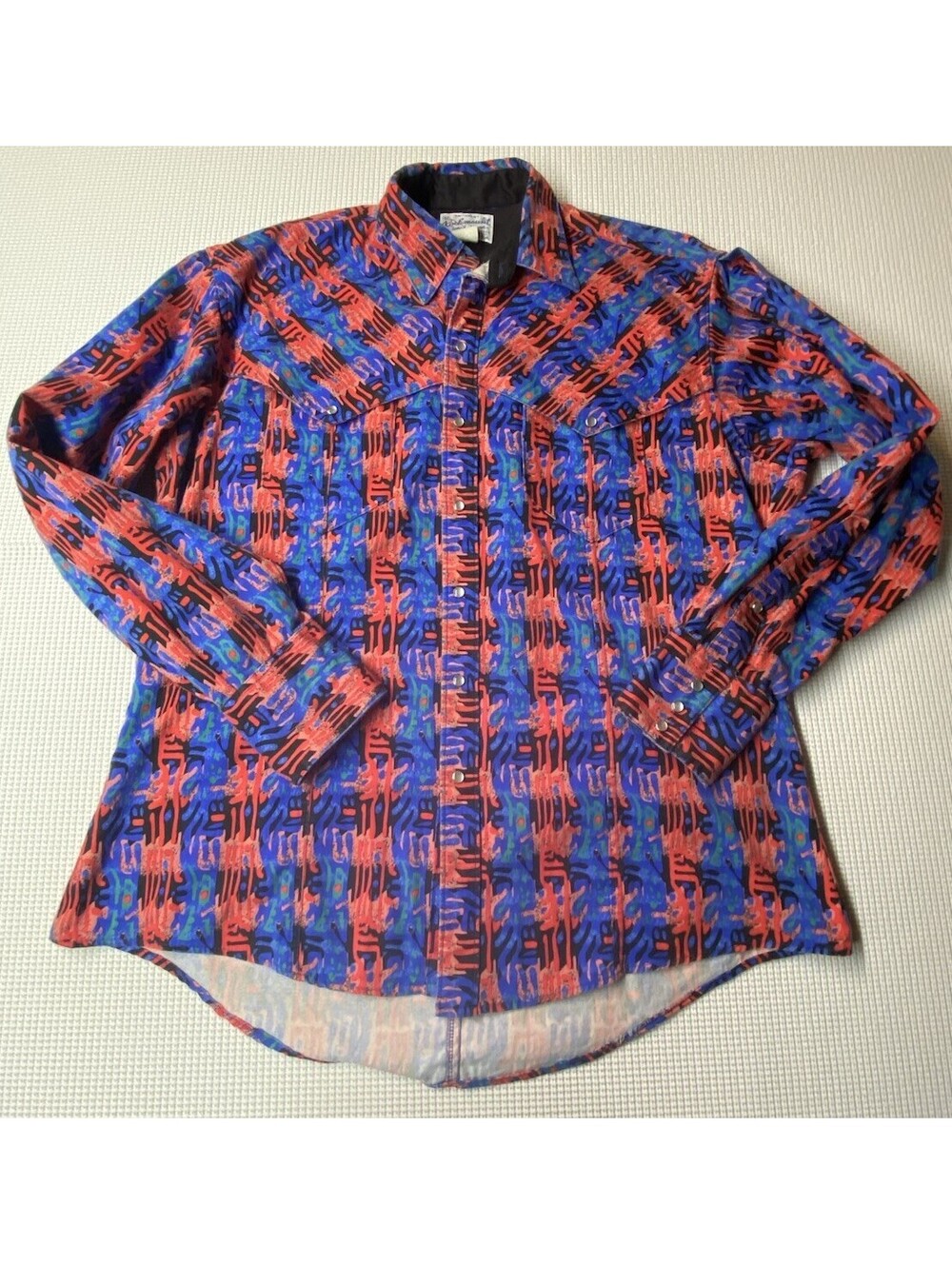 VTG Rockmount Shirt Mens M Red Blue Oversized Cape Western Pearl Snap Ranch USA
